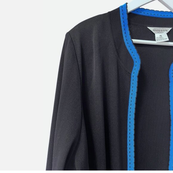 Misook Black with Blue Trim 100% Acrylic Open Cardigan Women's size 3X - Picture 3 of 7